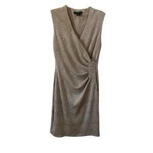 Lauren Ralph Lauren White Gold Sleeveless Lined Dress 6P NWT